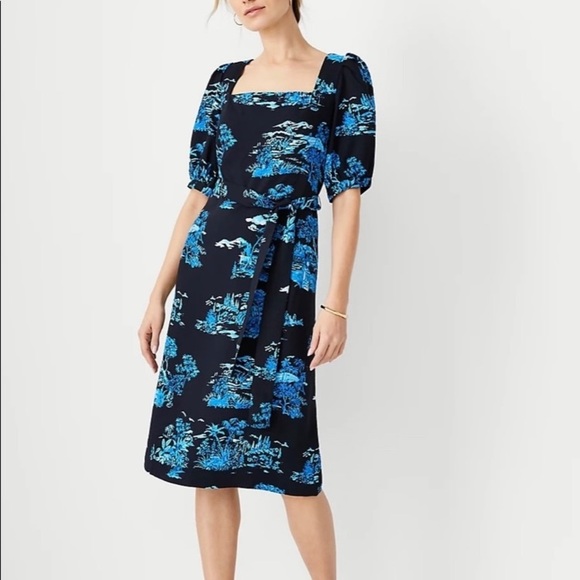 Ann Taylor Floral Toile Square Neck Shift Dress - Picture 1 of 9